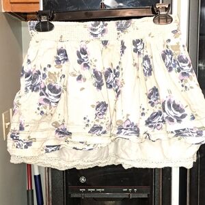 SO Cream and Purple Floral Mini Skirt
